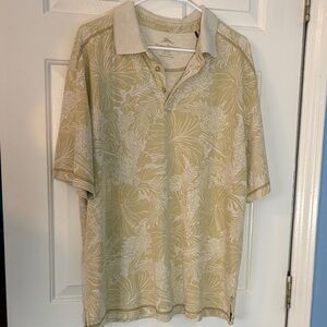 Tommy Bahama Beige Leaf Print Polo Shirt